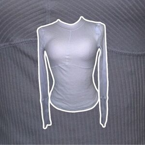 Free People Charcoal Ribbed Long Sleeve Top